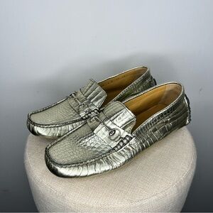 Cole Haan Metallic Gold Croc-Embossed Leather Loafers